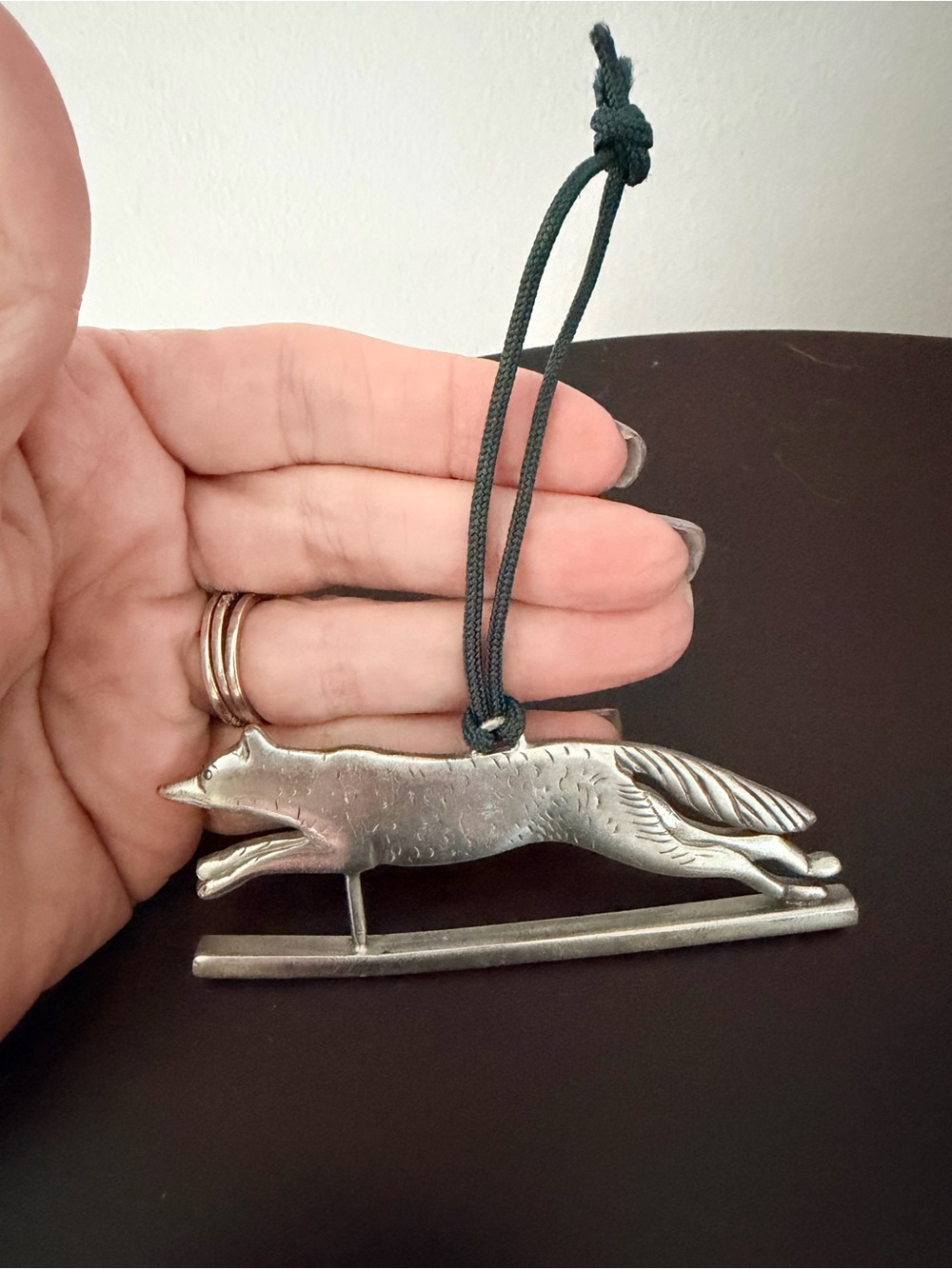 Reed & Barton Silver Fox Ornament with Dark Cord Loop